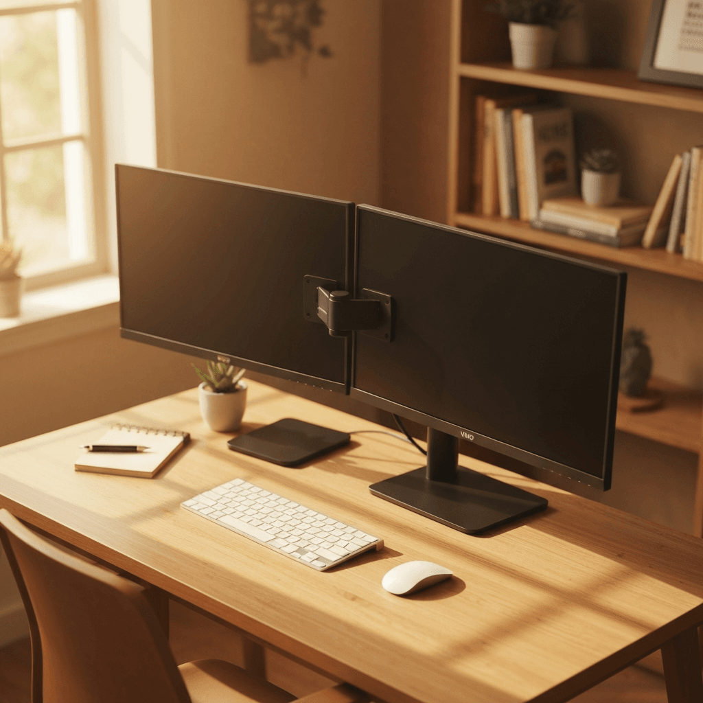 VIVO Dual LCD Monitor Desk Mount Stand, Heavy-Duty Fully Adjustable Desk Clamp and Grommet Base, Fits 2 Screens up to 32 inches, STAND-V002